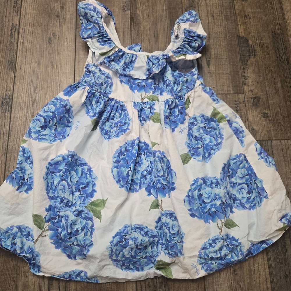 Magil Girls Blue Hydrangea Floral Cotton Dress Made in Italy Size 6